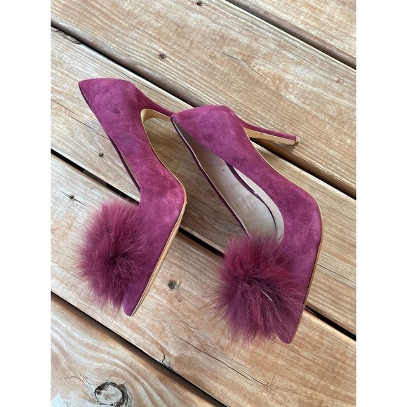 Gianni Bini Burgundy Heels For Fur Puff Pointed Toe Pumps Size 8 - Picture 10 of 10